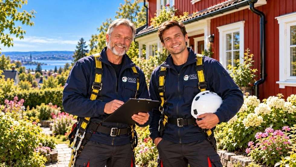 To fra Oslo Takrenner foran en enebolig med serviceavtale