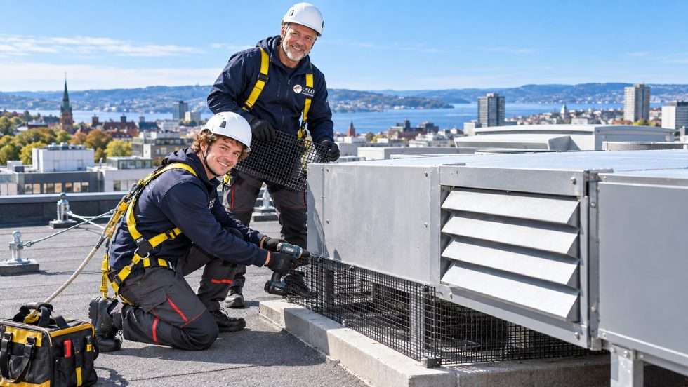 Nett monteres under et ventilasjonsaggregat på et tak