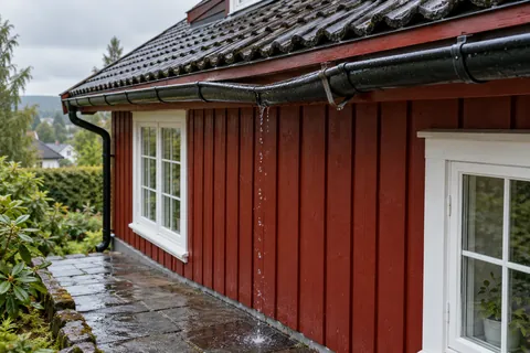 Gutter that has sunk between two hooks and drips from a joint